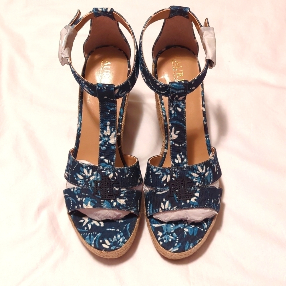 Lauren Ralph Lauren Hale Womens Logo Platform Espadrilles Wedge Sandals Size 11B